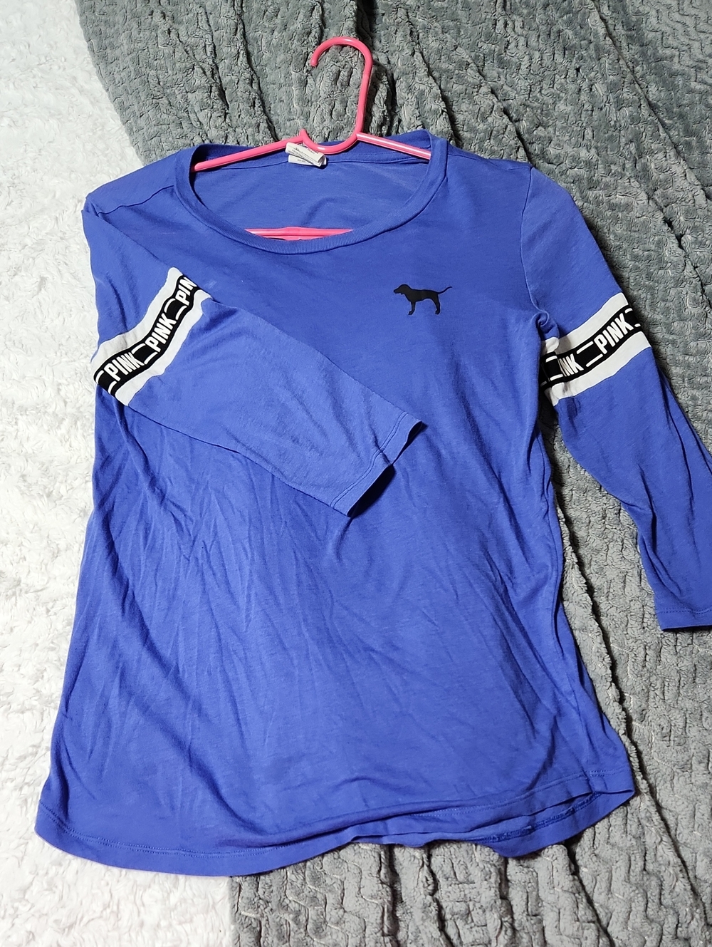 PINK Victoria's Secret Royal Blue Long-Sleeve Tee with Logo Tape